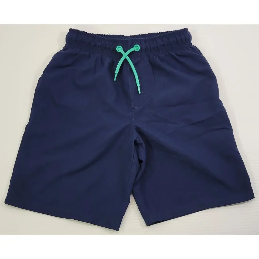 L9) Children Wonder Nation Navy Blue Boys Swim Trunk Shorts Medium 8